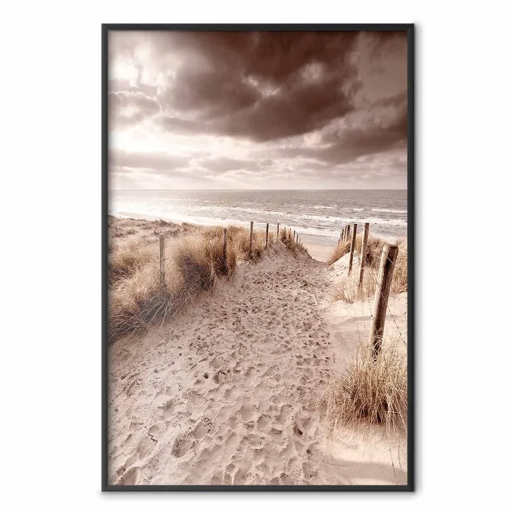 Duna remota - paisaje marino y playa sobre fondo de cielo en sepia