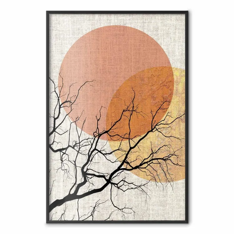 Doble luna - abstracción de árbol y luna sobre textura textil
