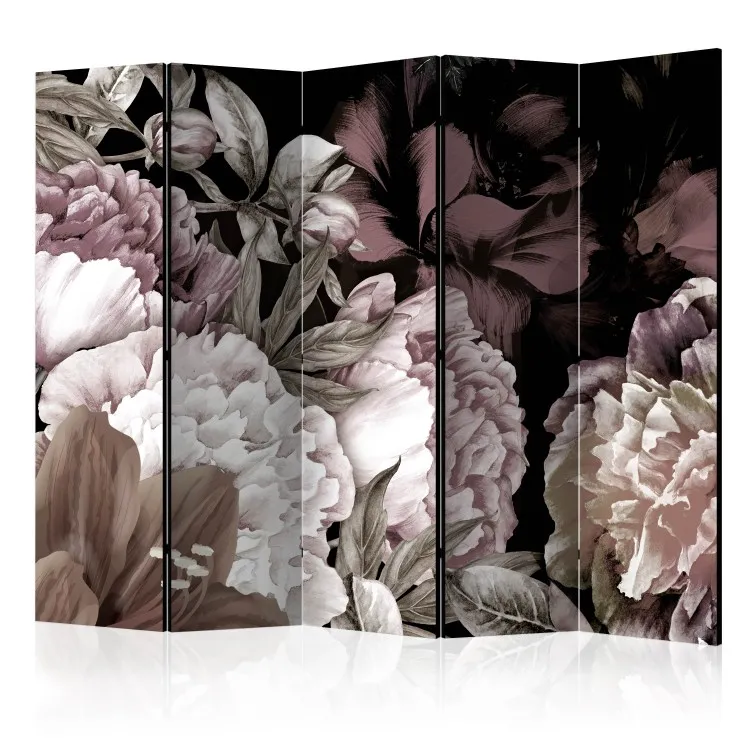 Sweet Sleep II (5 partes): hojas y flores sobre fondo negro