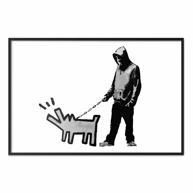 Dog Art - figura con perro con correa (Estilo Banksy)