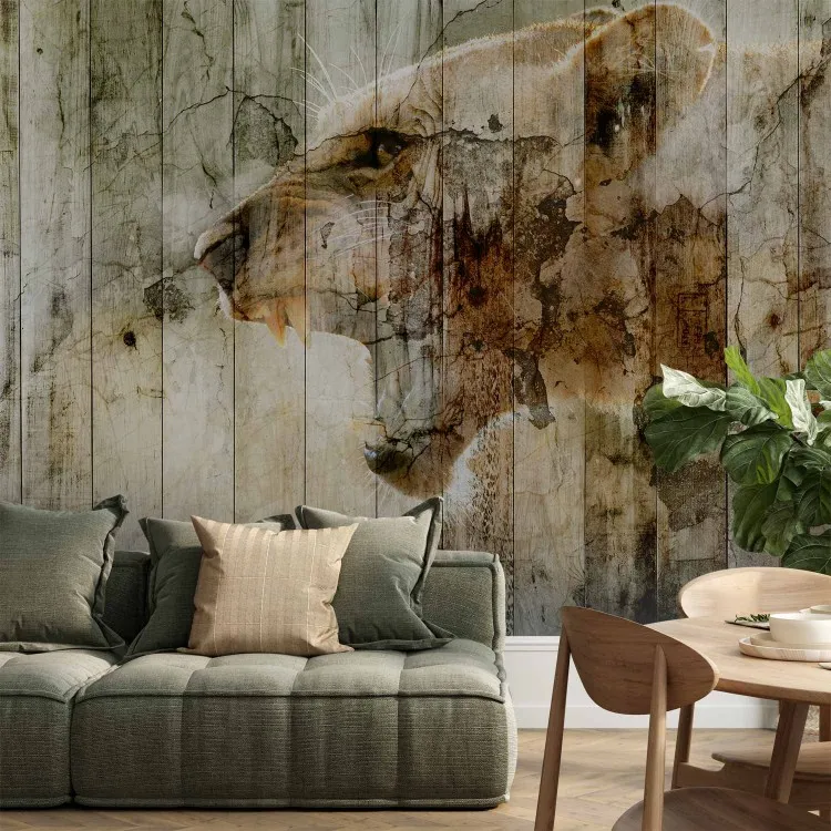 Naturaleza primordial - imágenes artísticas entrelazadas de un fondo y un gato salvaje en tonos sepia
