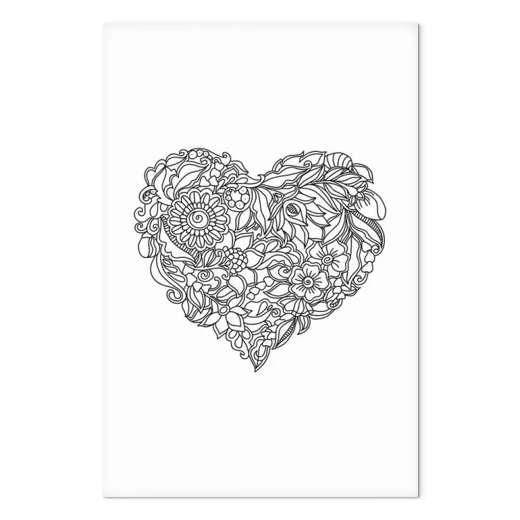 Corazón con motivos florales - elementos étnicos sobre un fondo blanco