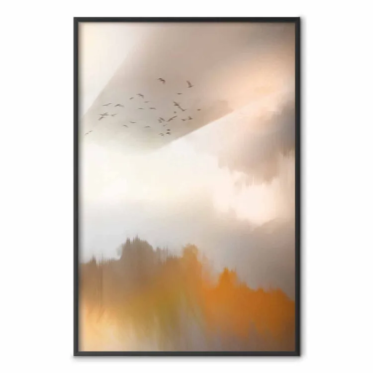 Nostalgia - paisaje abstracto de aves en el cielo en tonos dorados