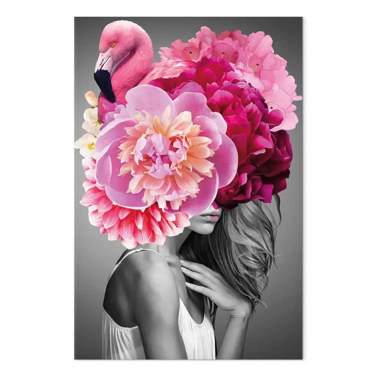 Chica Flamingo (1-pieza) vertical - mujer con pájaro y peonía