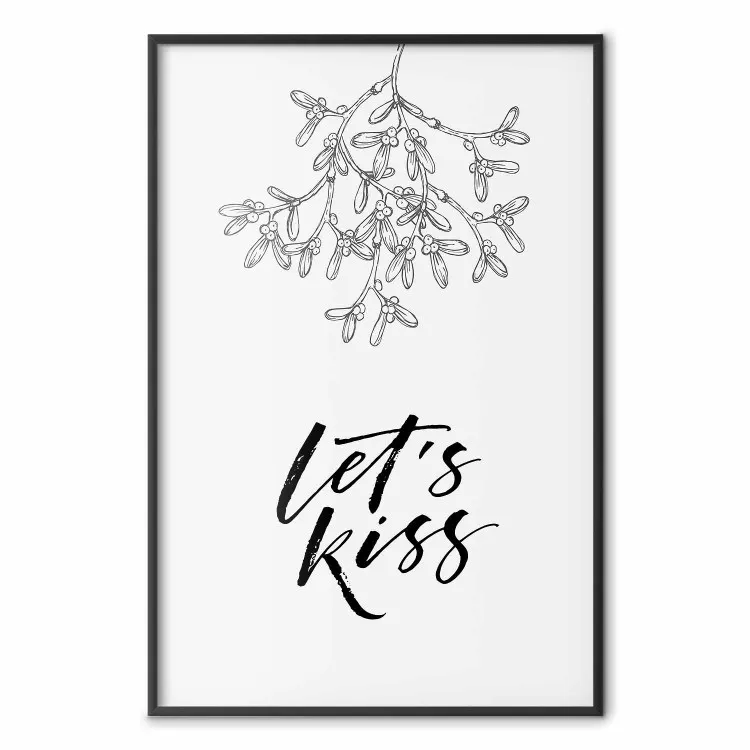 Let's kiss - motivo floral y escritas en inglés sobre fondo claro