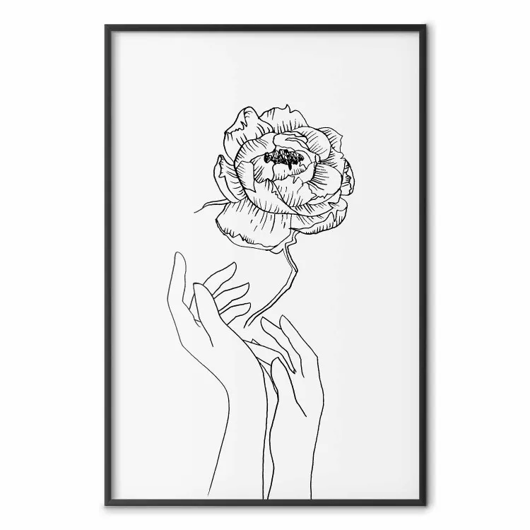 Delicada flor - dibujo de flores y manos en fondo blanco
