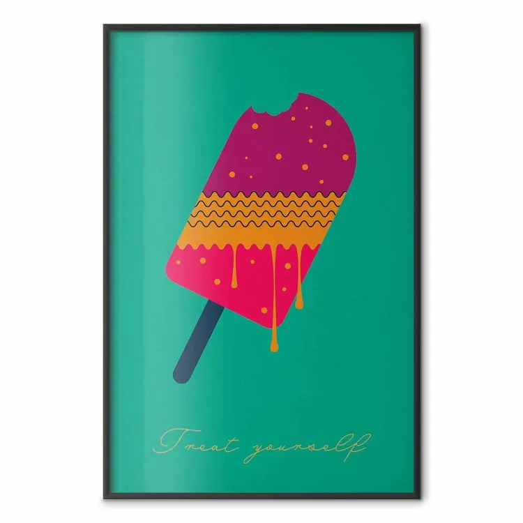 Mímate - helado de colores en un palo sobre fondo turquesa uniforme