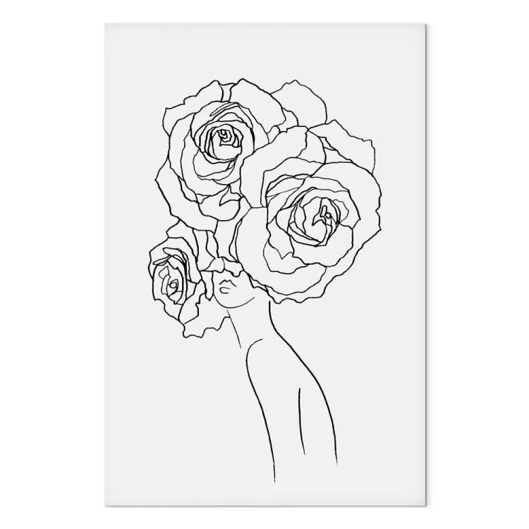 Cabeza de rosas - gráfico en blanco y negro con la silueta de mujer