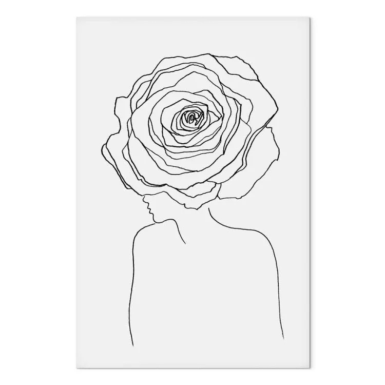 Rosa en el pelo - silueta lineal de una mujer con una flor