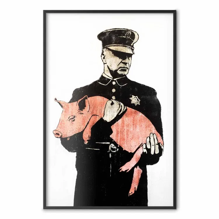 Policía sucio - oficial sostiene cerdo rosado