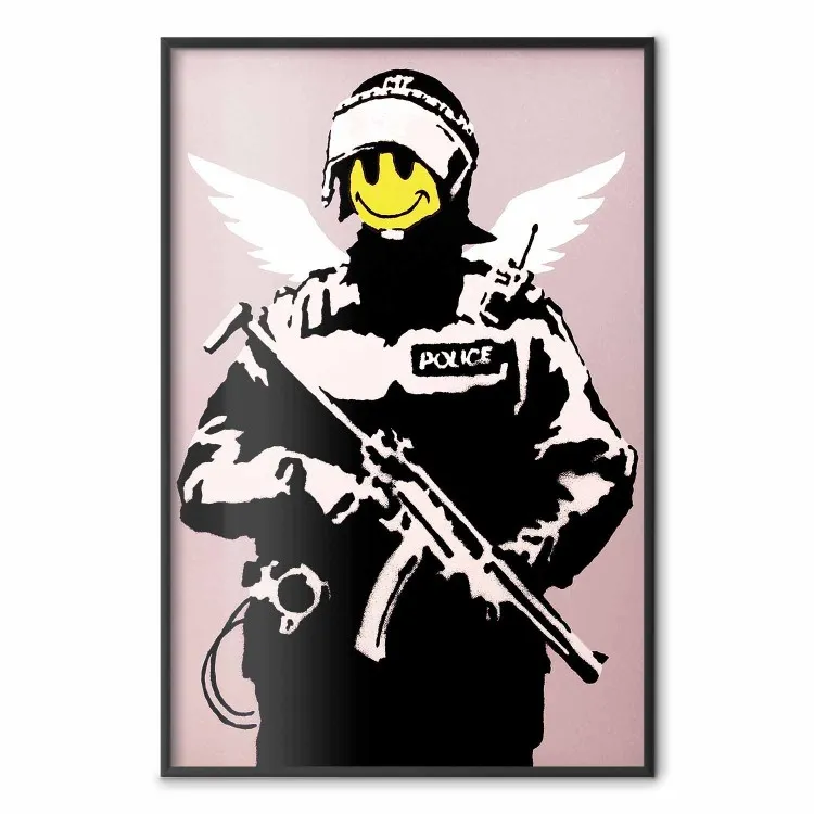 Agente - hombre con cara amarilla y alas, estilo Banksy