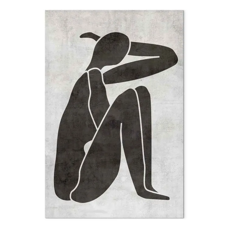 Silueta de mujer reflexiva - gráfico en blanco y negro scandi boho