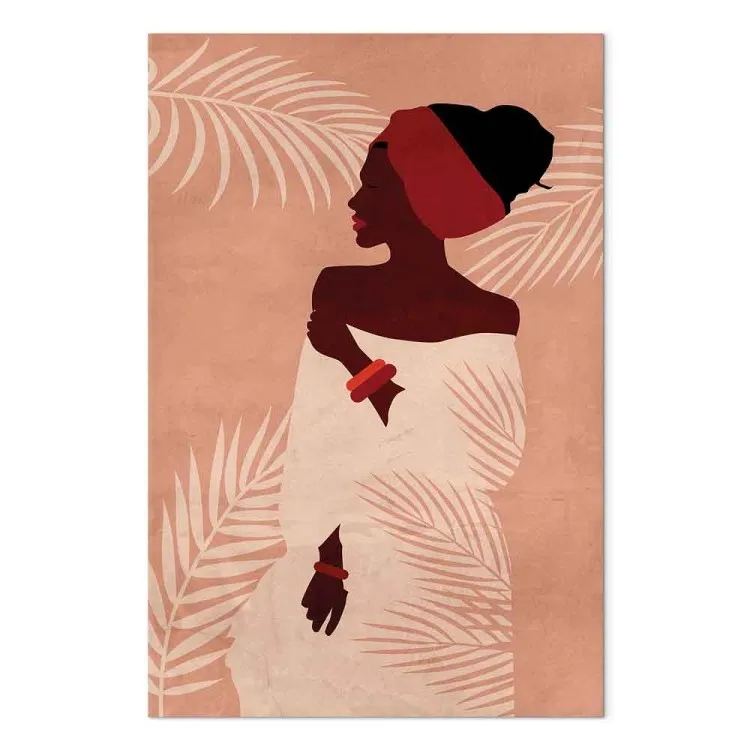 Relajándose entre palmeras (1 pieza) vertical - mujer sobre fondo rosa