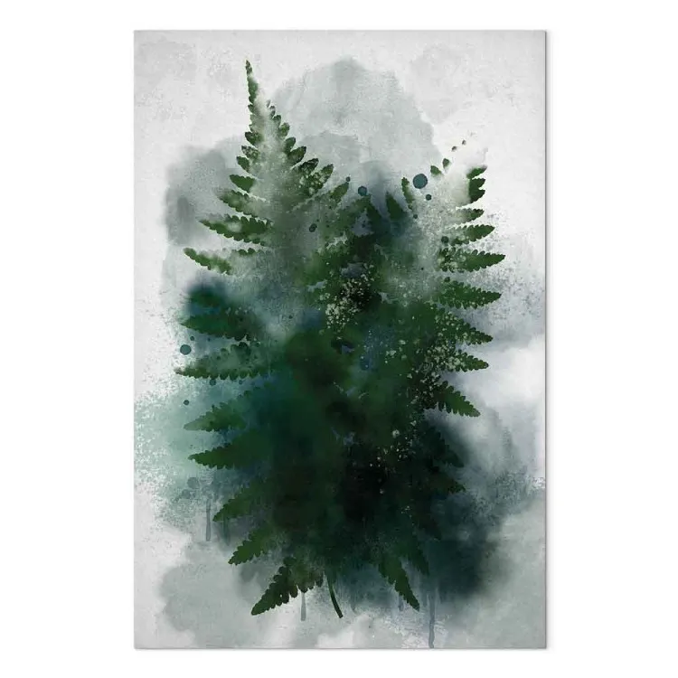 Helecho en la niebla - hojas una fría nube de niebla, verde y gris