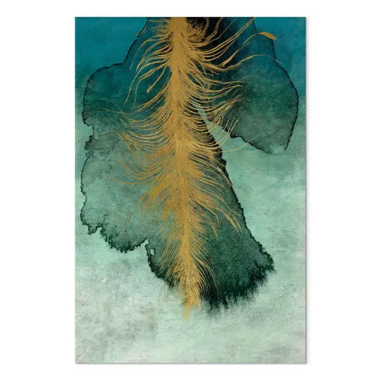 Composición celeste (1 pieza) vertical - hoja y pluma abstractas