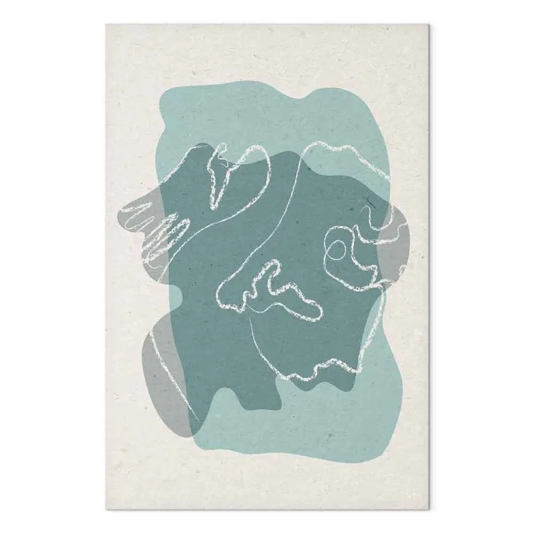 Enredos - abstracción con líneas blancas sobre fondo azul y crema