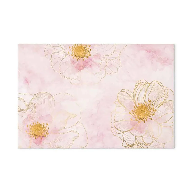 Blossom - abstracción con tres flores sobre un fondo rosa borrado