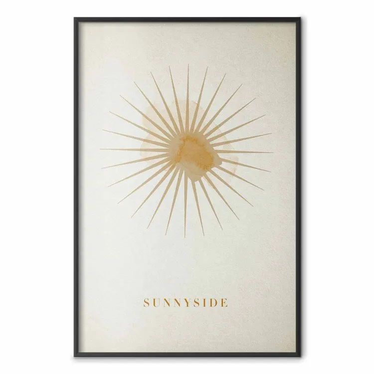 Sol en el cenit - letra inglesa y figura abstracta amarilla