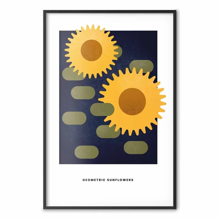 Girasoles geométricos - flores amarillas abstractas sobre fondo oscuro
