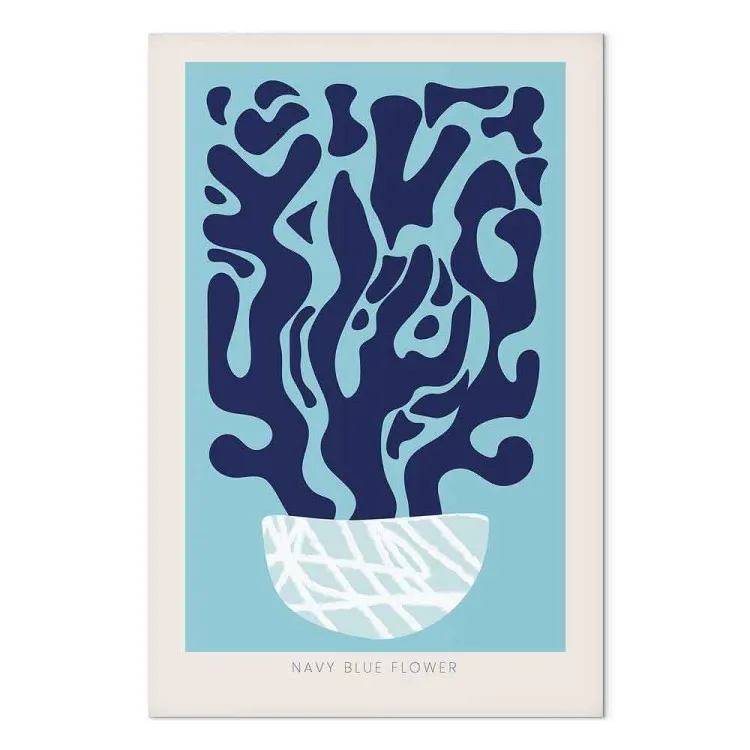 Planta azul marino en una maceta - bodegón abstracto con inscripción