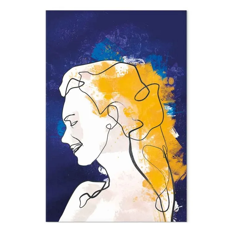 Retrato sobre fondo azul - gráfico con mujer en estilo minimalista