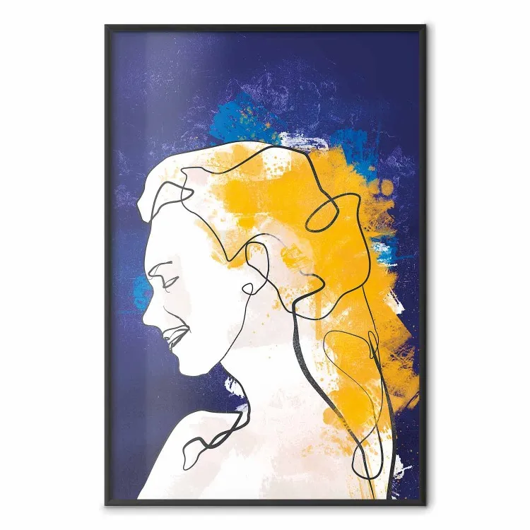 Retrato en azul - paisaje abstracto de una mujer sobre fondo azul