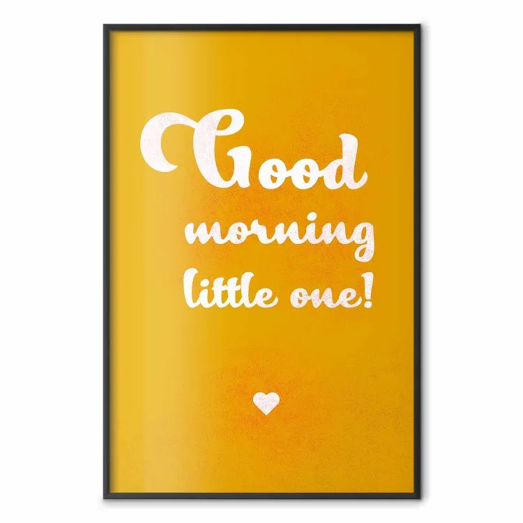 Buenos días pequeño - escritura blanca en inglés sobre fondo amarillo