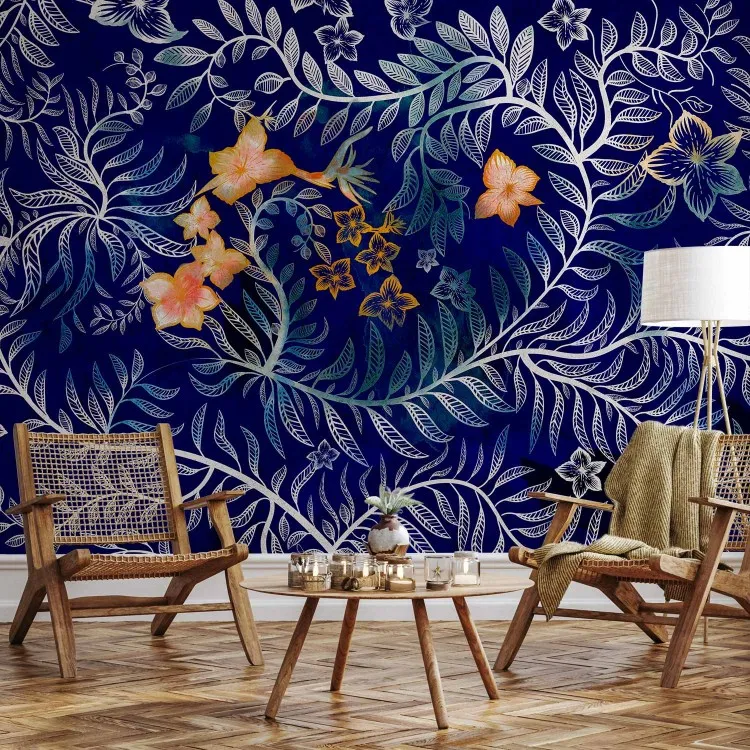 Flores con tallos blancos - abstracción inspirada en el diseño popular