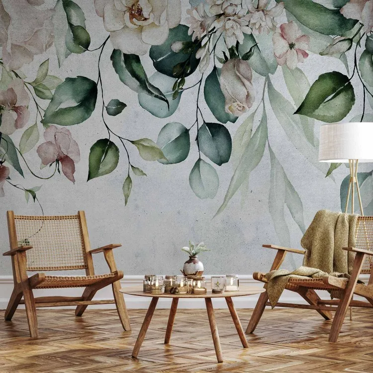 Jardines colgantes - motivo vegetal con flores estilo retro