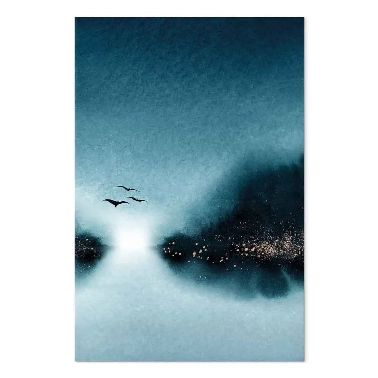 Tres pájaros en el cielo del atardecer - paisaje con nubes oscuras