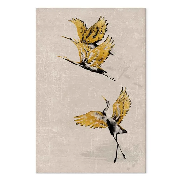Grullas doradas - composición de estilo japonés en beige