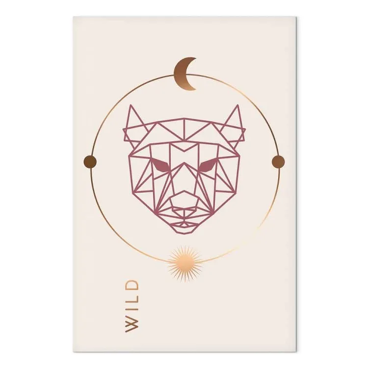 Escritura marrón en inglés Wild - abstracción geométrica con un lobo
