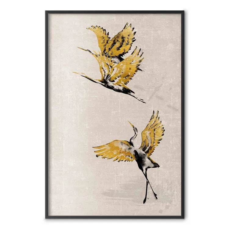 Gansos dorados - aves fondo beige