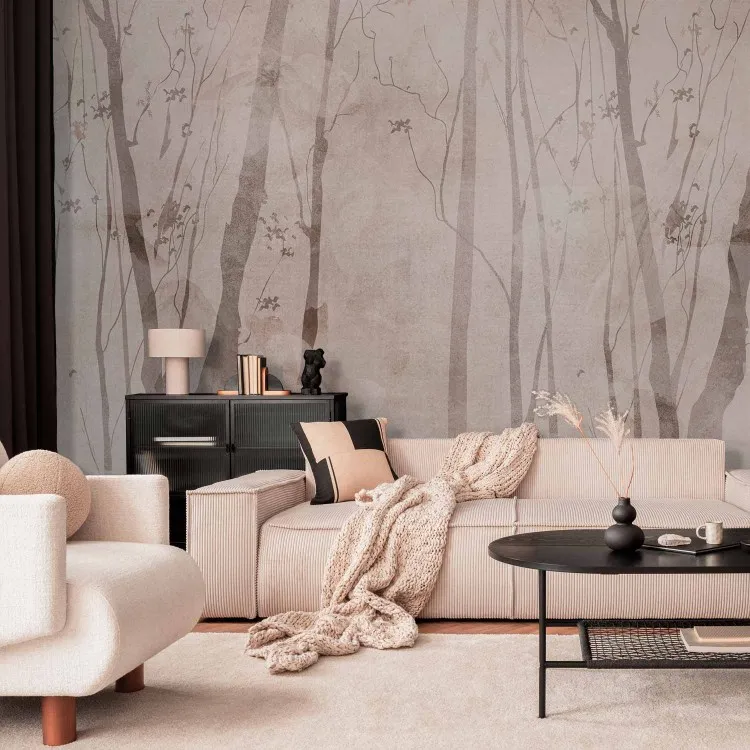 Bosque beige minimalista - árboles con dibujos delicados