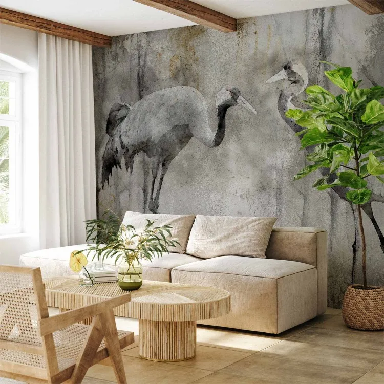 Amor primaveral de los pájaros - las grullas en tonos grises