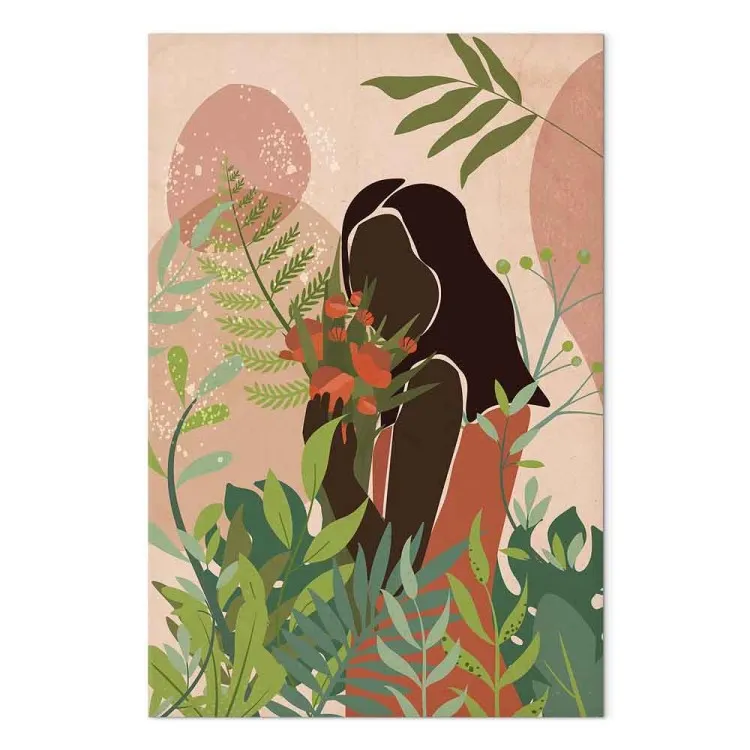 Mujer verde (1 pieza) vertical - plantas, fondo rosa