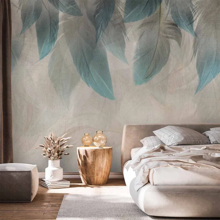 Un bosque de plumas - una composición brillante de gris y azul