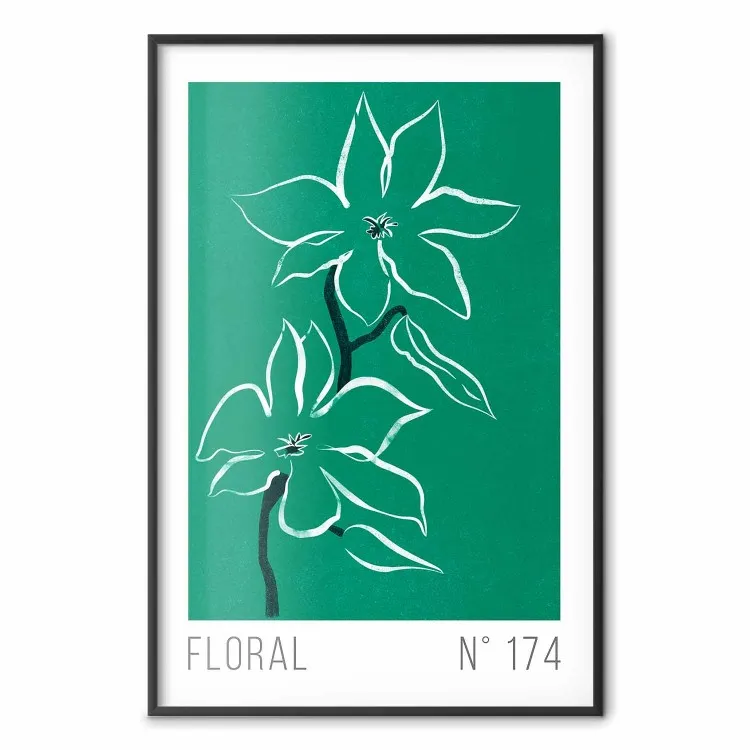 Bosquejo floral: textos en inglés y plantas blancas sobre verde.