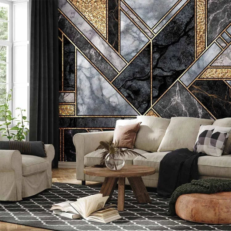 Art déco geométrico - mármol gris y negro con dorados
