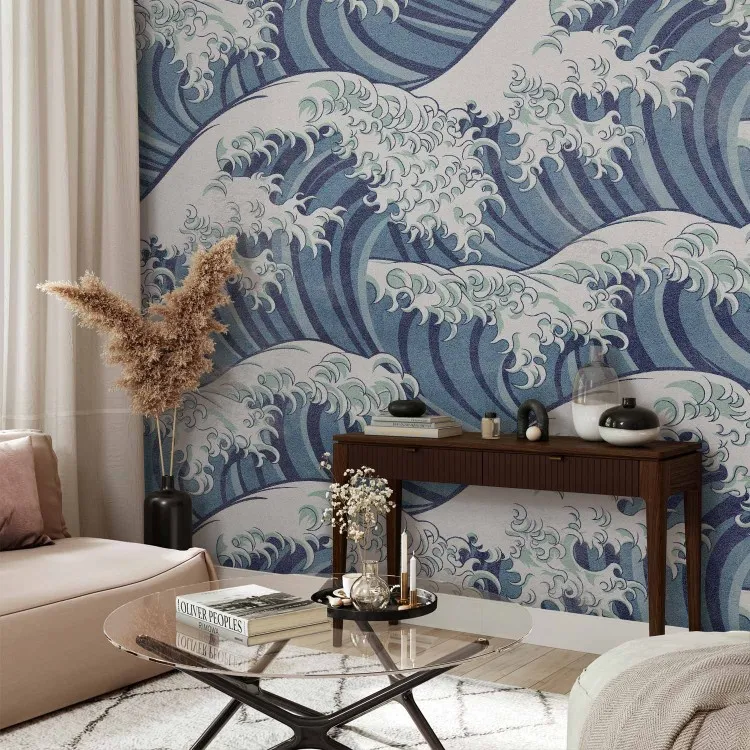 Mar agitado en Kanagawa - olas marinas uniformes al estilo japonés