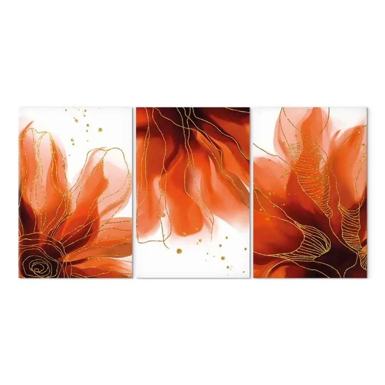 Tres flores llameantes (3 partes) - abstracción con motivo floral