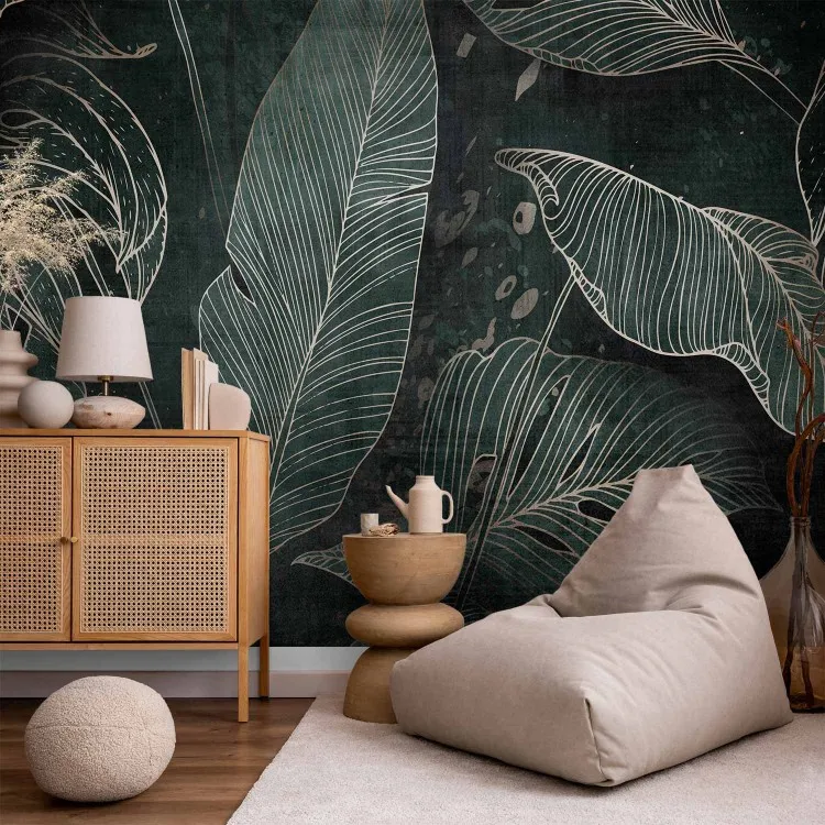 En laberinto de hojas - paisaje oscuro tropical en lineal