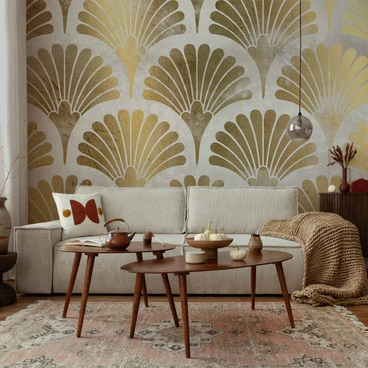 Abstracción - abanicos dorados art deco en blanco