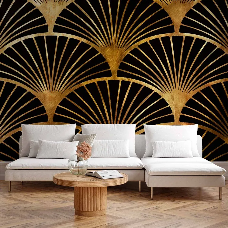 Abanico art déco - abanicos negros en fondo dorado