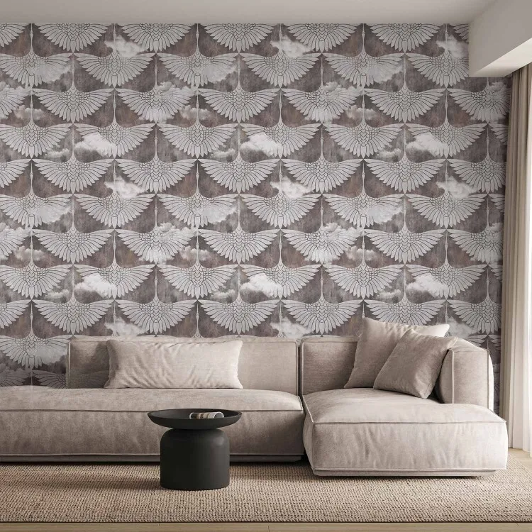 Diseño de pájaro kirki - fondo estilo art déco con alas blancas