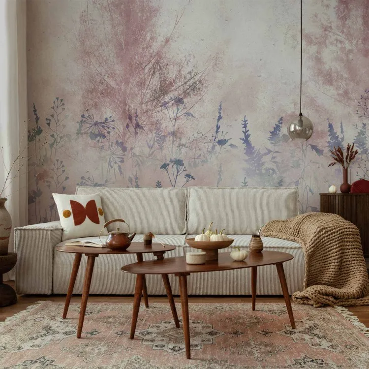 Amanecer rosa - plantas delicadas en tonos grises y azules