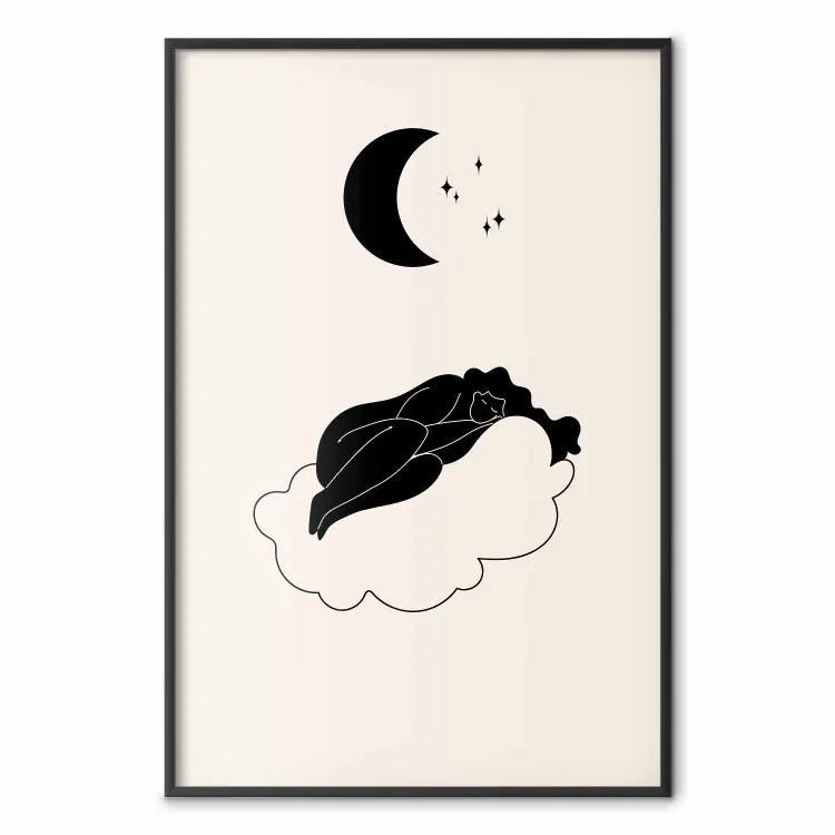 En las nubes - niña durmiendo en una nube a la luz de estrellas y luna