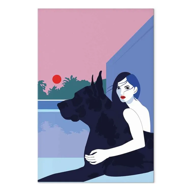 Mujer con perro (1-parte) - ilustración vectorial minimalista