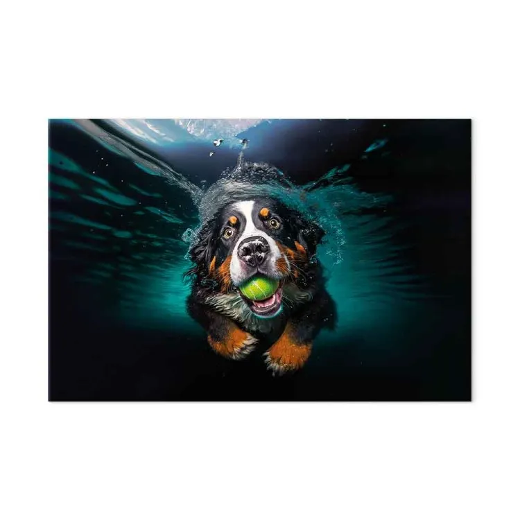 AI Bernese Mountain Dog - Floating Animal With a Ball in Its Mouth - Horizontal