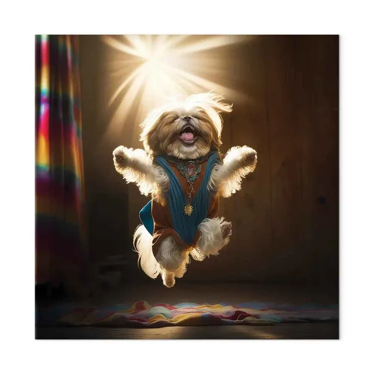 AI Shih Tzu Dog - Jumping Animal Against the Rays of the Sun - Square